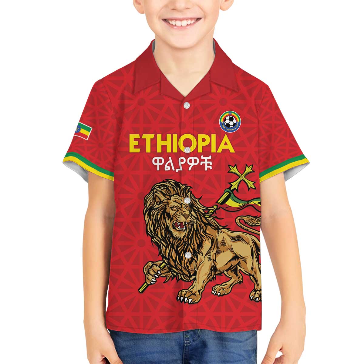 Custom Ethiopia Football Family Matching Off The Shoulder Long Sleeve Dress and Hawaiian Shirt Come On Walia Ibex