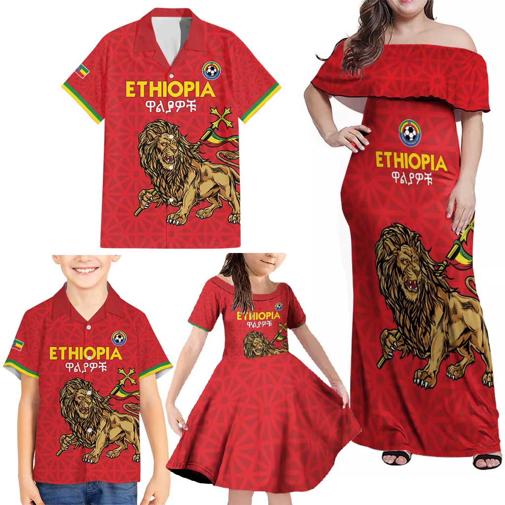 Custom Ethiopia Football Family Matching Off Shoulder Maxi Dress and Hawaiian Shirt Come On Walia Ibex