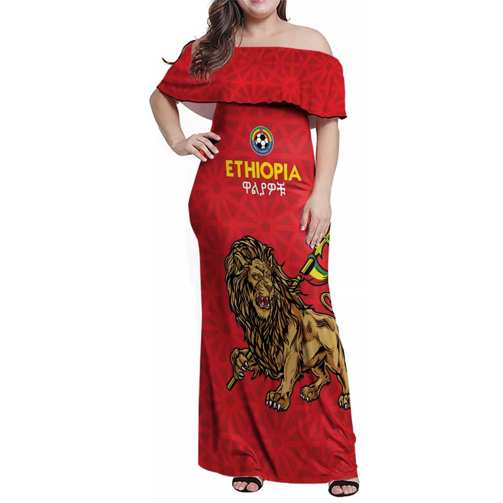 Custom Ethiopia Football Family Matching Off Shoulder Maxi Dress and Hawaiian Shirt Come On Walia Ibex