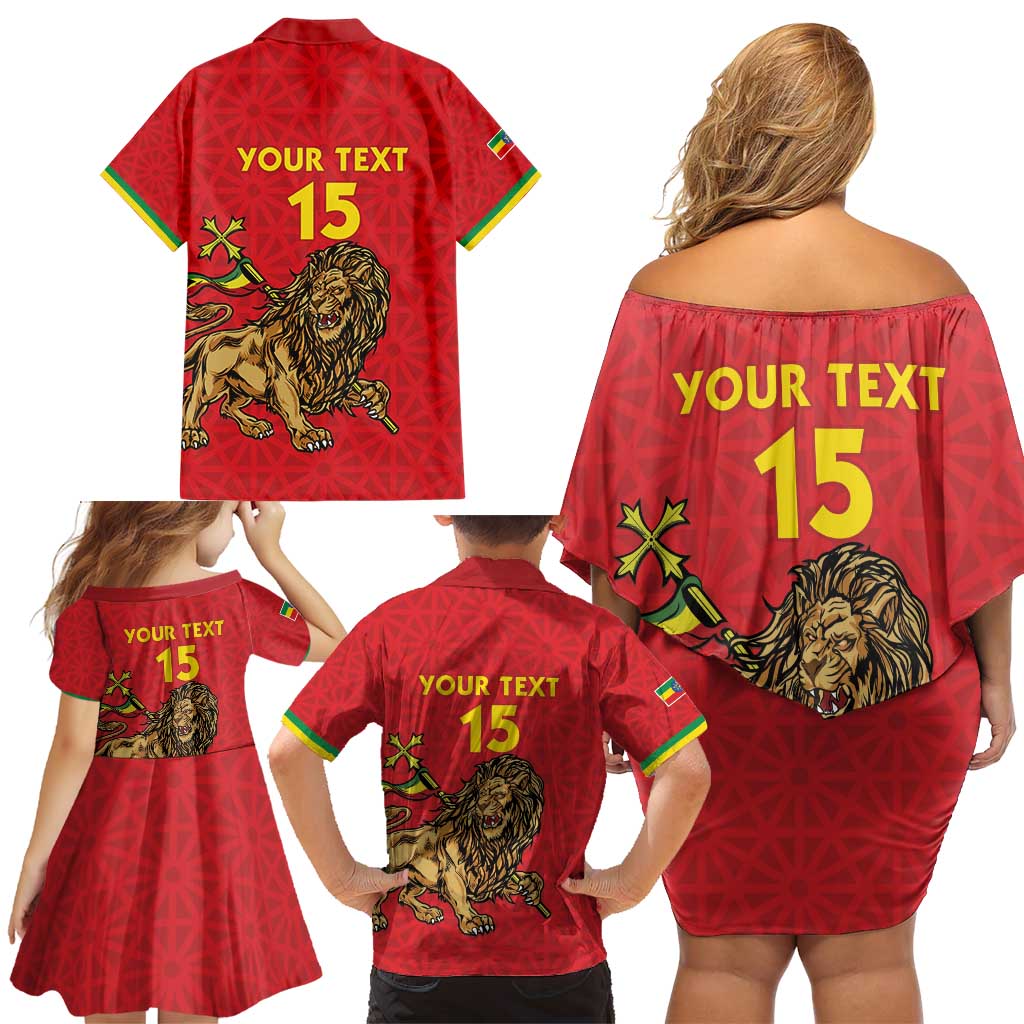 Custom Ethiopia Football Family Matching Off Shoulder Short Dress and Hawaiian Shirt Come On Walia Ibex