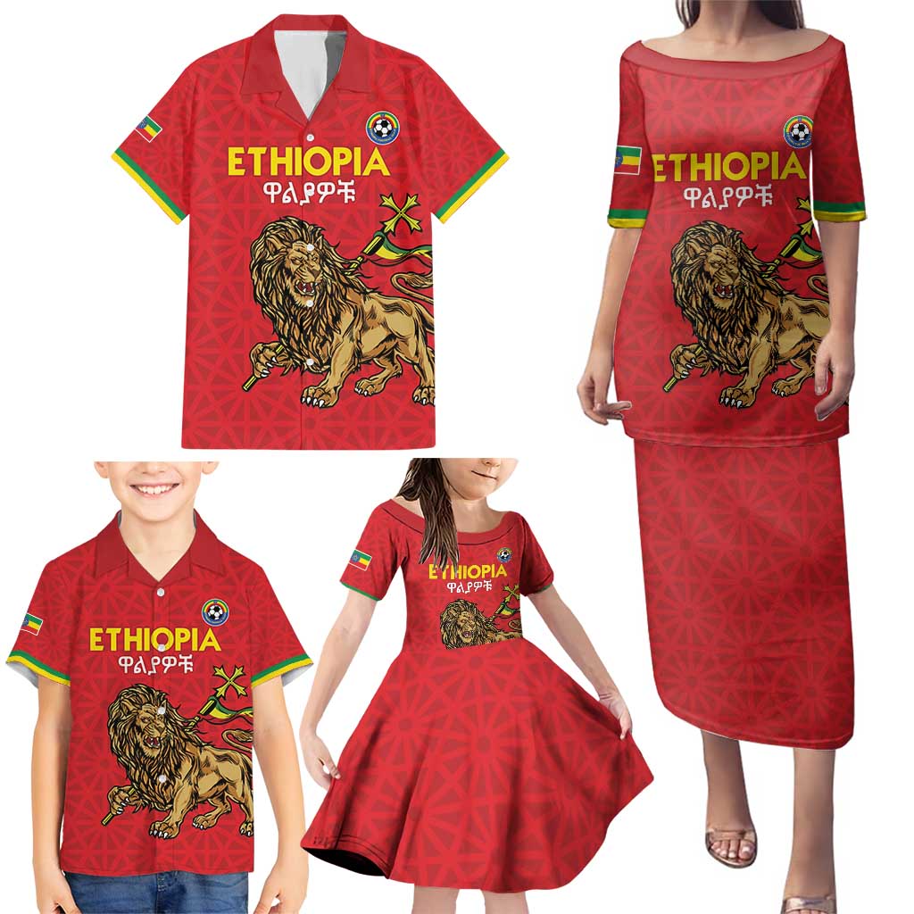 Custom Ethiopia Football Family Matching Puletasi and Hawaiian Shirt Come On Walia Ibex