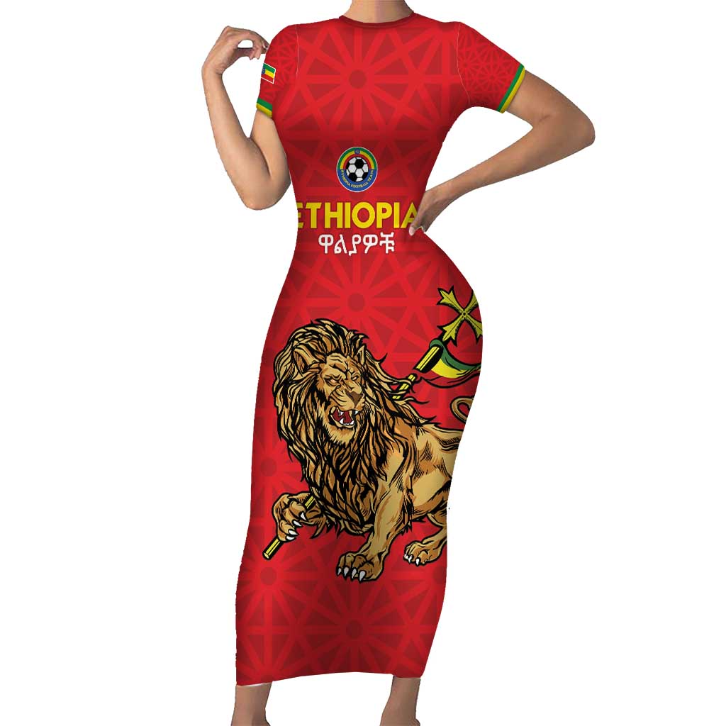 Custom Ethiopia Football Family Matching Short Sleeve Bodycon Dress and Hawaiian Shirt Come On Walia Ibex