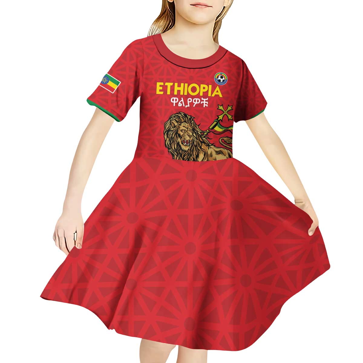Custom Ethiopia Football Kid Short Sleeve Dress Come On Walia Ibex