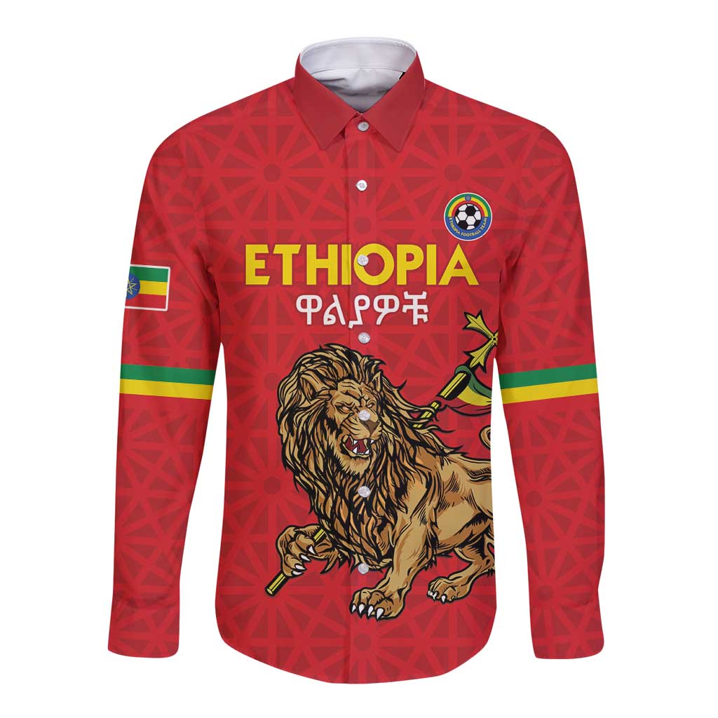 Custom Ethiopia Football Long Sleeve Button Shirt Come On Walia Ibex