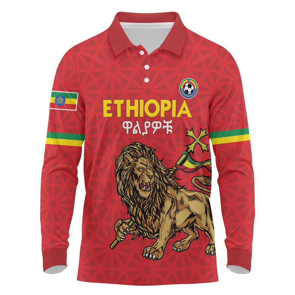 Custom Ethiopia Football Long Sleeve Polo Shirt Come On Walia Ibex