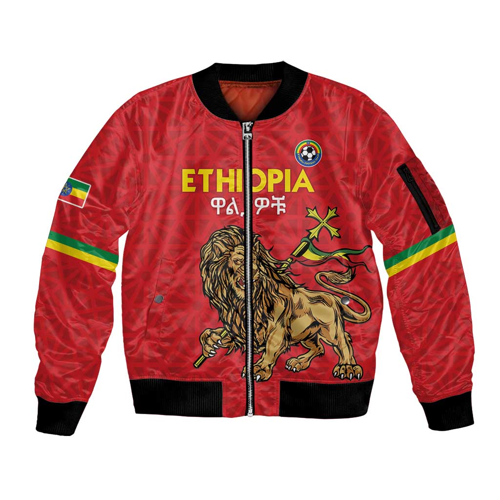 Custom Ethiopia Football Sleeve Zip Bomber Jacket Come On Walia Ibex