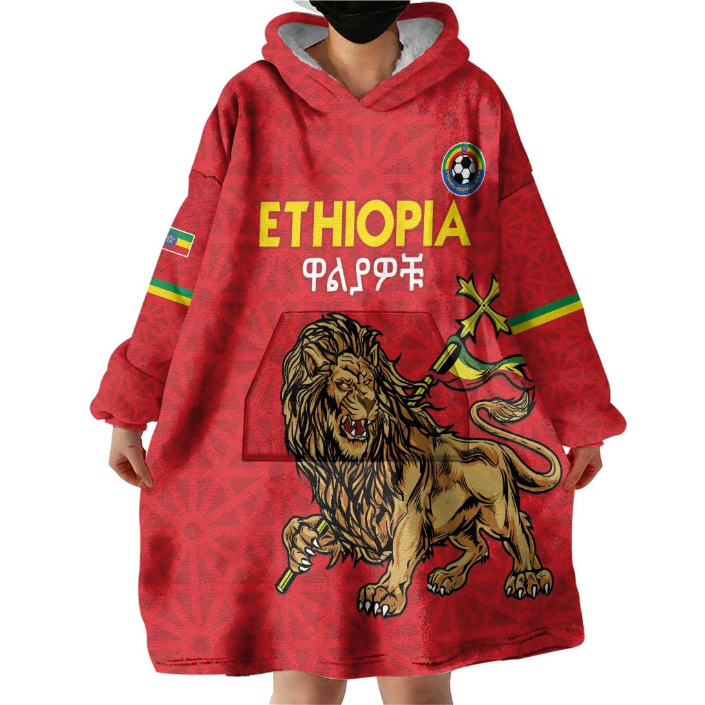 Custom Ethiopia Football Wearable Blanket Hoodie Come On Walia Ibex