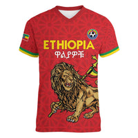 Custom Ethiopia Football Women V-Neck T-Shirt Come On Walia Ibex