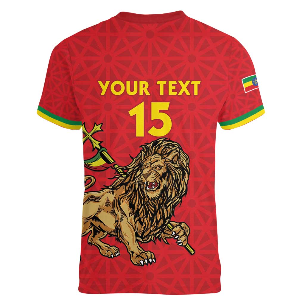 Custom Ethiopia Football Women V-Neck T-Shirt Come On Walia Ibex