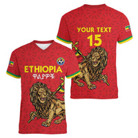 Custom Ethiopia Football Women V-Neck T-Shirt Come On Walia Ibex