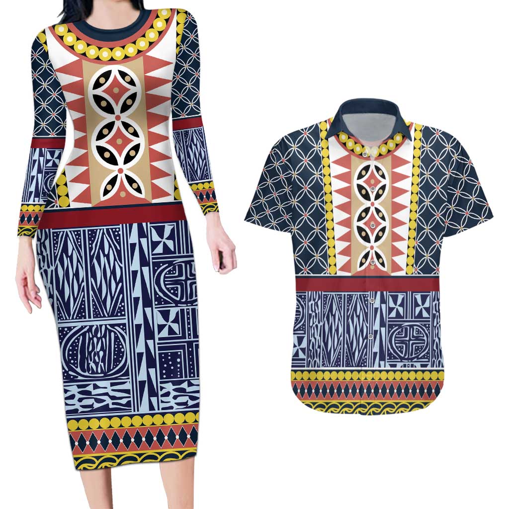 Toghu Bamenda Couples Matching Long Sleeve Bodycon Dress and Hawaiian Shirt Cameroon North West Traditional Pattern