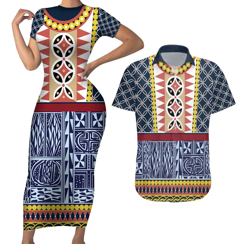 Toghu Bamenda Couples Matching Short Sleeve Bodycon Dress and Hawaiian Shirt Cameroon North West Traditional Pattern