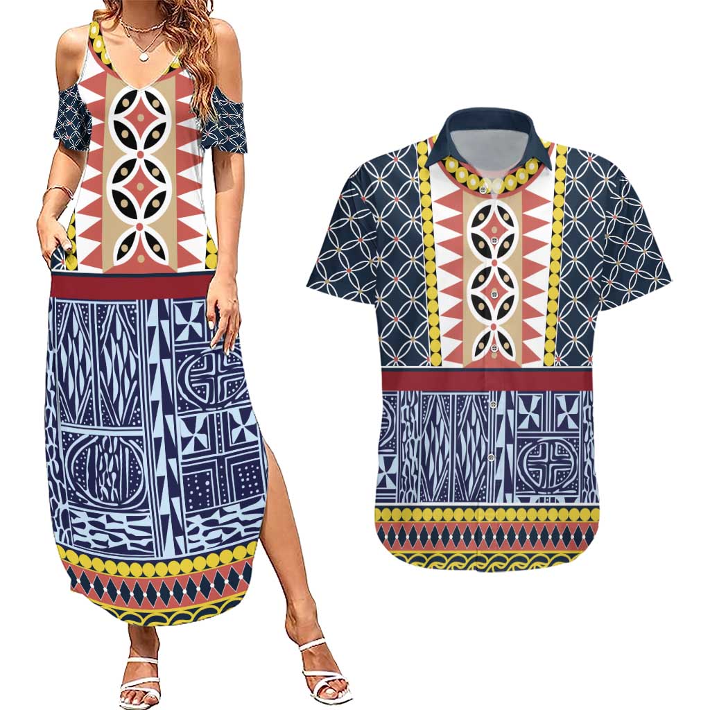 Toghu Bamenda Couples Matching Summer Maxi Dress and Hawaiian Shirt Cameroon North West Traditional Pattern