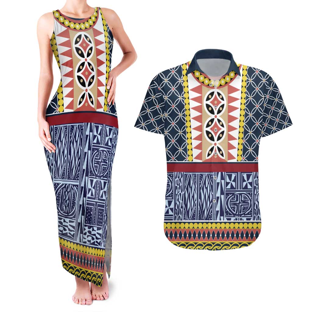 Toghu Bamenda Couples Matching Tank Maxi Dress and Hawaiian Shirt Cameroon North West Traditional Pattern