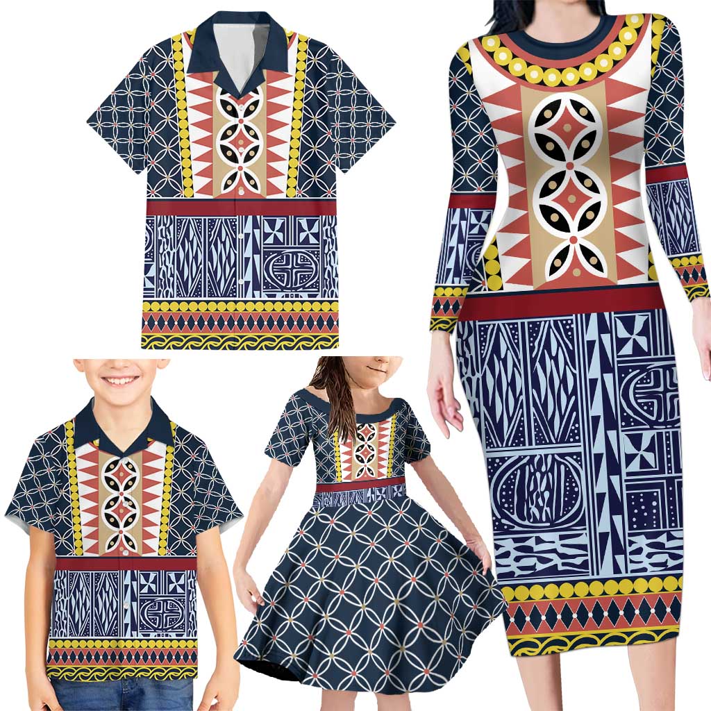 Toghu Bamenda Family Matching Long Sleeve Bodycon Dress and Hawaiian Shirt Cameroon North West Traditional Pattern