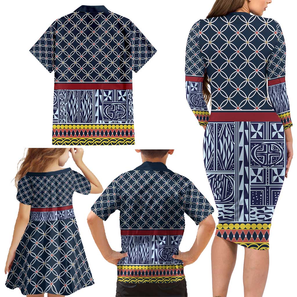 Toghu Bamenda Family Matching Long Sleeve Bodycon Dress and Hawaiian Shirt Cameroon North West Traditional Pattern