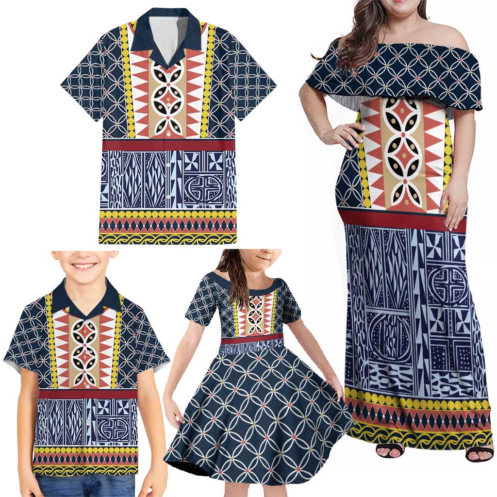 Toghu Bamenda Family Matching Off Shoulder Maxi Dress and Hawaiian Shirt Cameroon North West Traditional Pattern