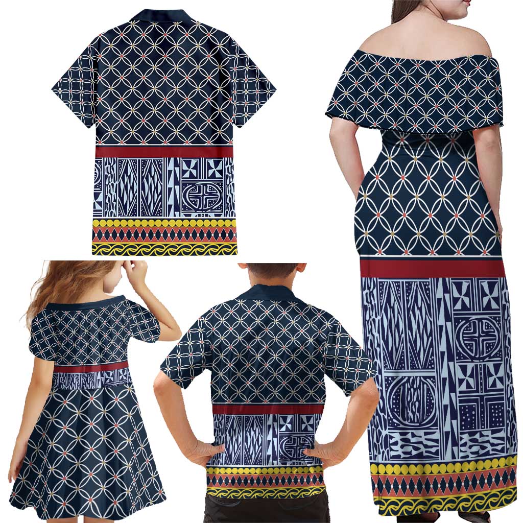 Toghu Bamenda Family Matching Off Shoulder Maxi Dress and Hawaiian Shirt Cameroon North West Traditional Pattern