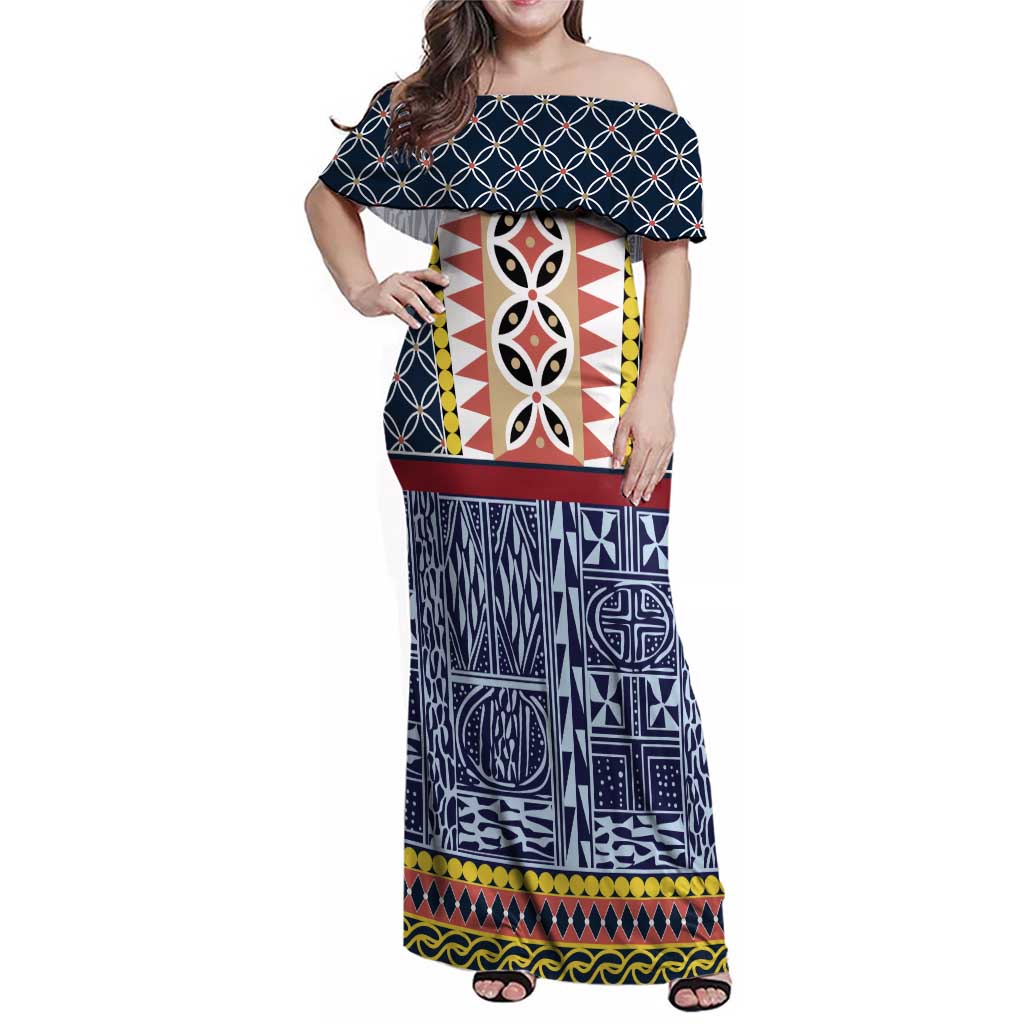 Toghu Bamenda Family Matching Off Shoulder Maxi Dress and Hawaiian Shirt Cameroon North West Traditional Pattern