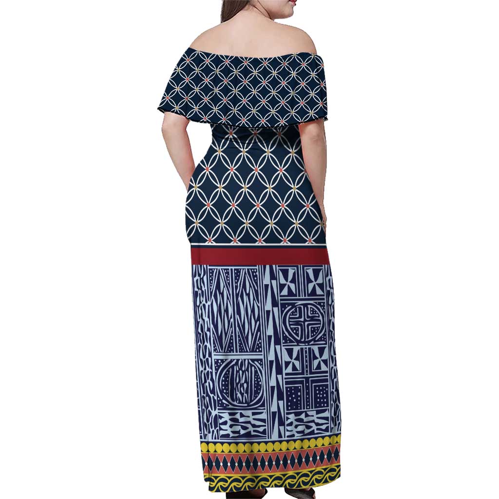 Toghu Bamenda Family Matching Off Shoulder Maxi Dress and Hawaiian Shirt Cameroon North West Traditional Pattern