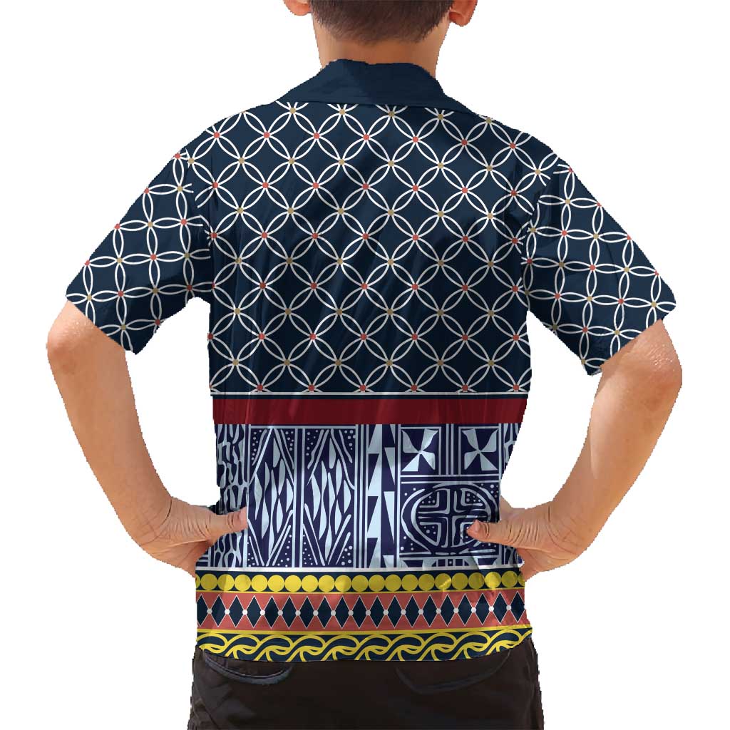 Toghu Bamenda Family Matching Off Shoulder Short Dress and Hawaiian Shirt Cameroon North West Traditional Pattern