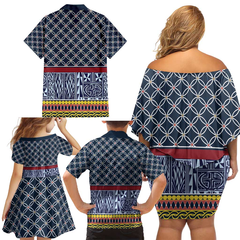 Toghu Bamenda Family Matching Off Shoulder Short Dress and Hawaiian Shirt Cameroon North West Traditional Pattern