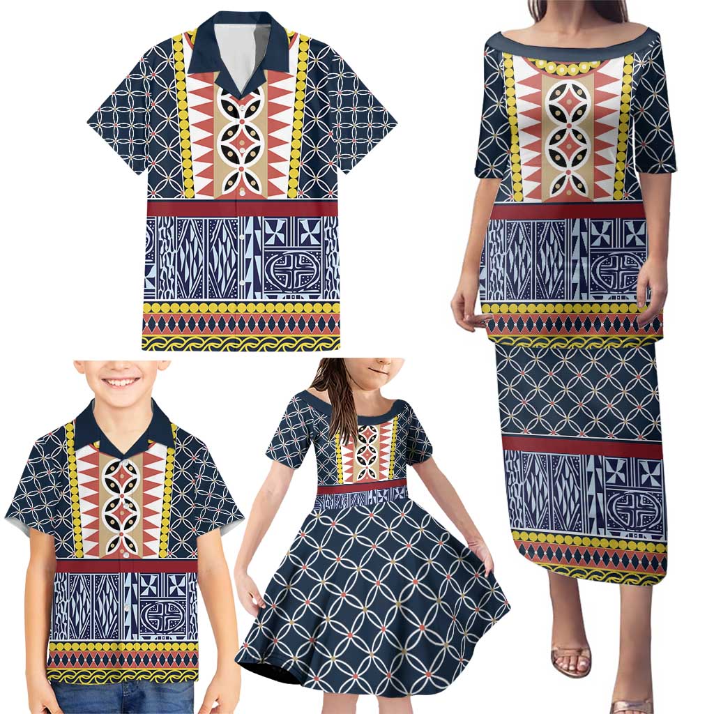 Toghu Bamenda Family Matching Puletasi and Hawaiian Shirt Cameroon North West Traditional Pattern