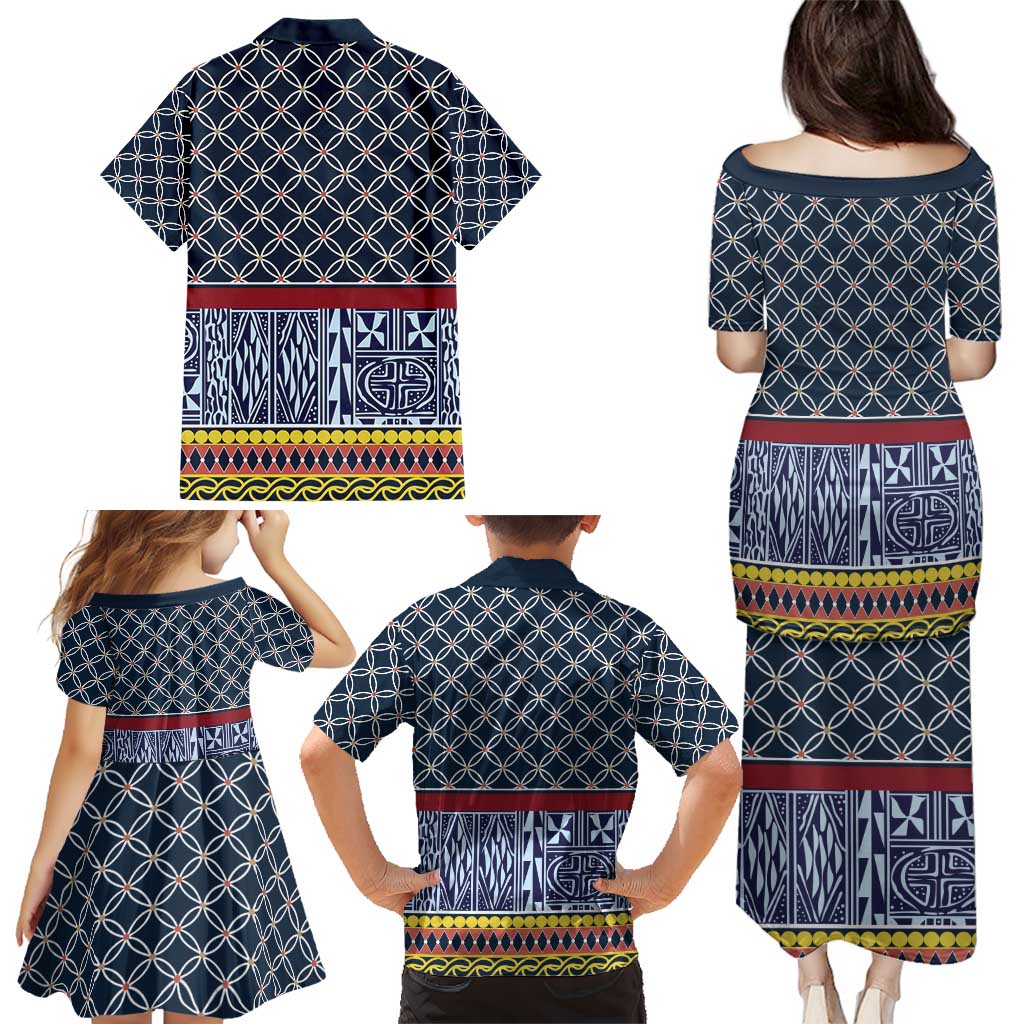 Toghu Bamenda Family Matching Puletasi and Hawaiian Shirt Cameroon North West Traditional Pattern