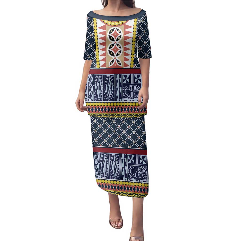 Toghu Bamenda Family Matching Puletasi and Hawaiian Shirt Cameroon North West Traditional Pattern