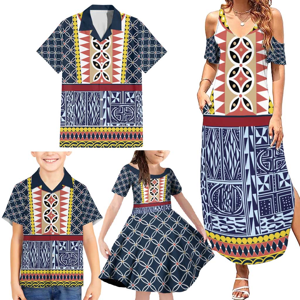 Toghu Bamenda Family Matching Summer Maxi Dress and Hawaiian Shirt Cameroon North West Traditional Pattern
