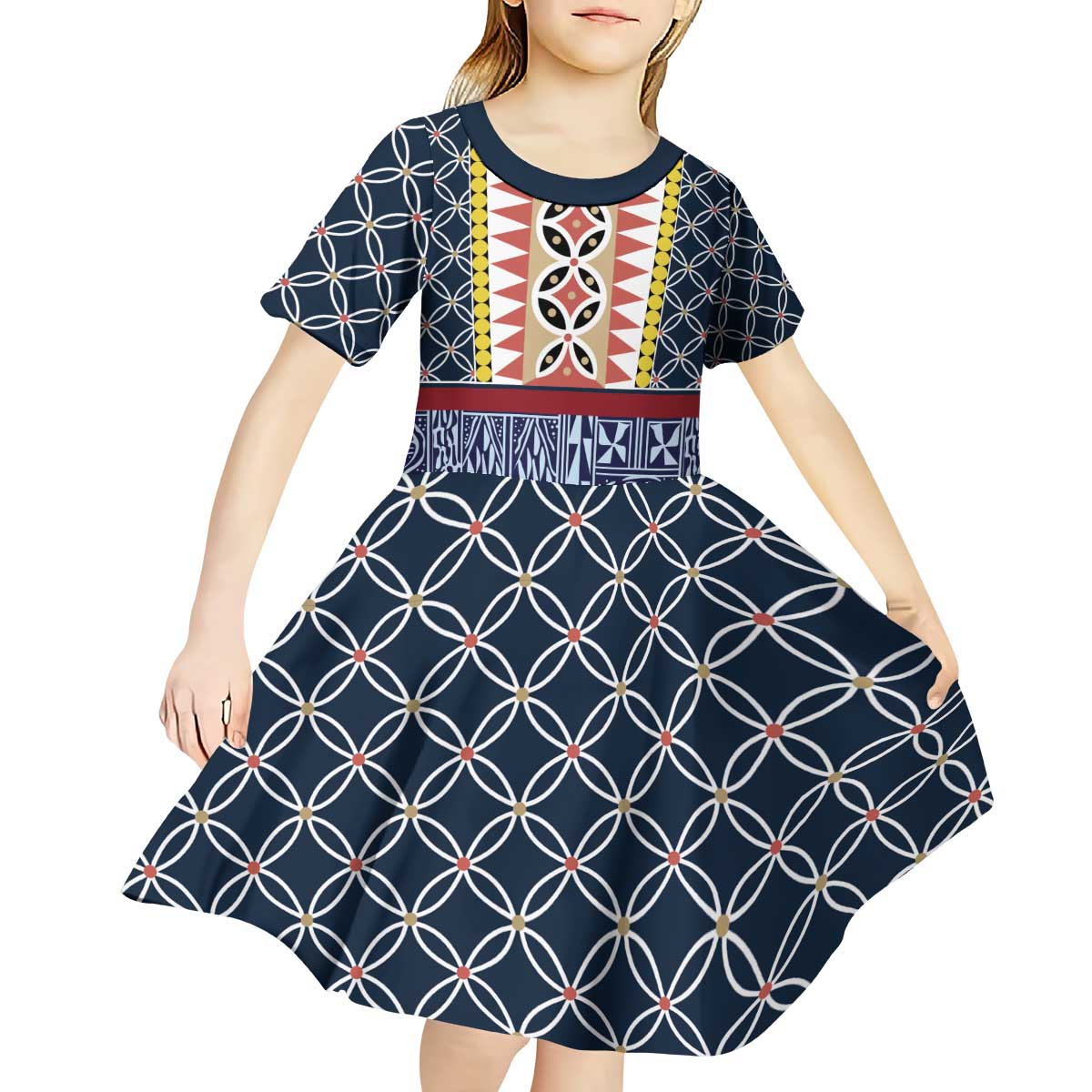 Toghu Bamenda Kid Short Sleeve Dress Cameroon North West Traditional Pattern