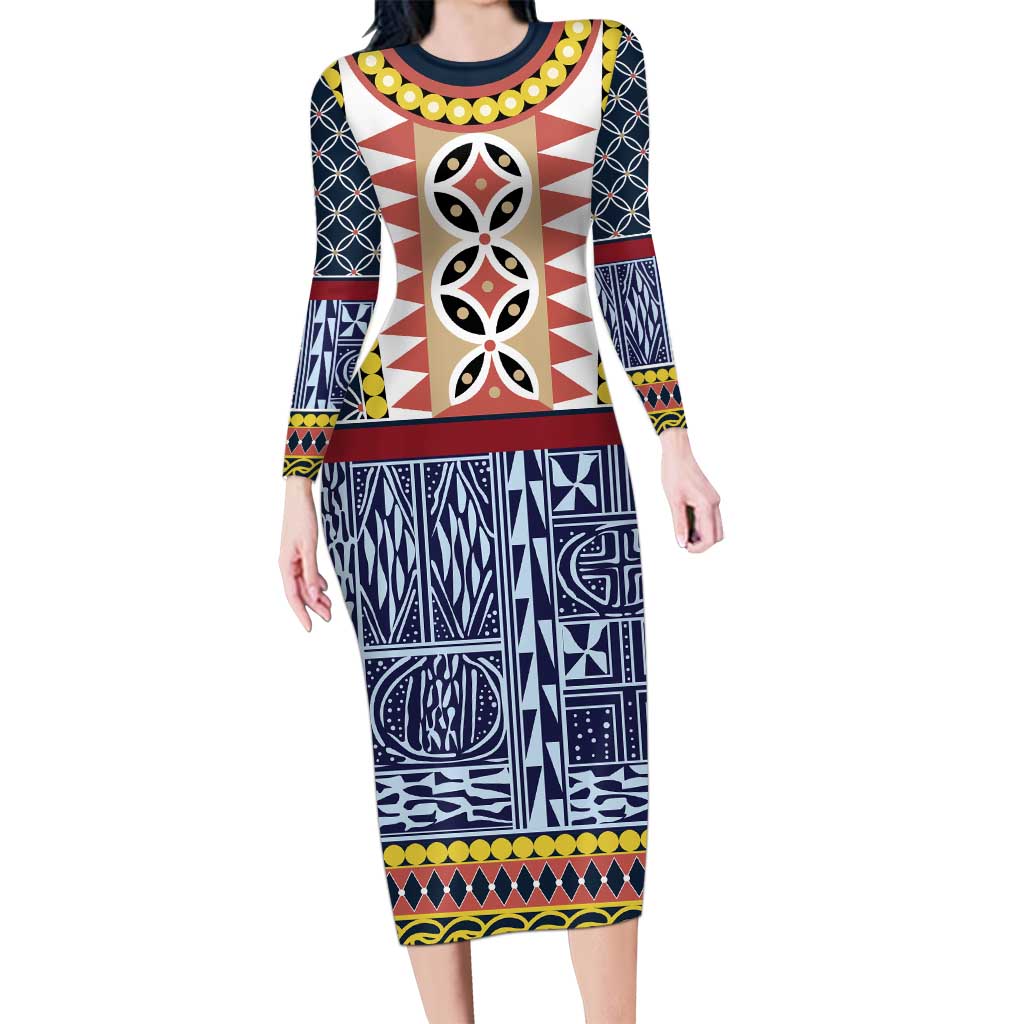 Toghu Bamenda Long Sleeve Bodycon Dress Cameroon North West Traditional Pattern