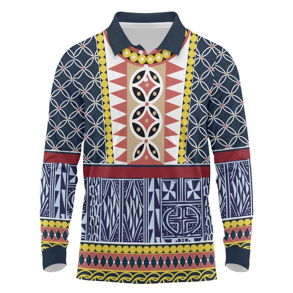Toghu Bamenda Long Sleeve Polo Shirt Cameroon North West Traditional Pattern