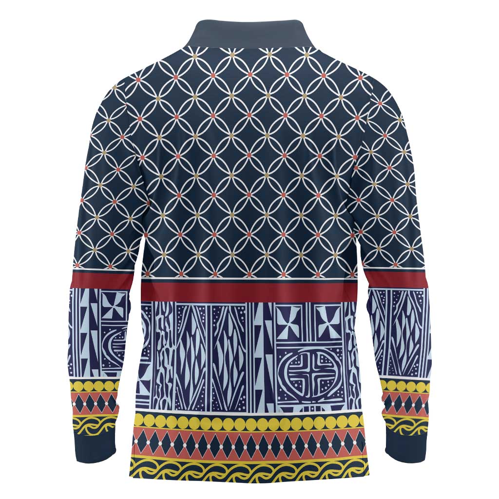 Toghu Bamenda Long Sleeve Polo Shirt Cameroon North West Traditional Pattern