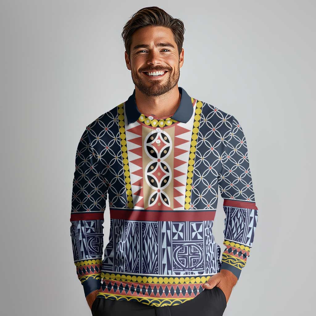 Toghu Bamenda Long Sleeve Polo Shirt Cameroon North West Traditional Pattern