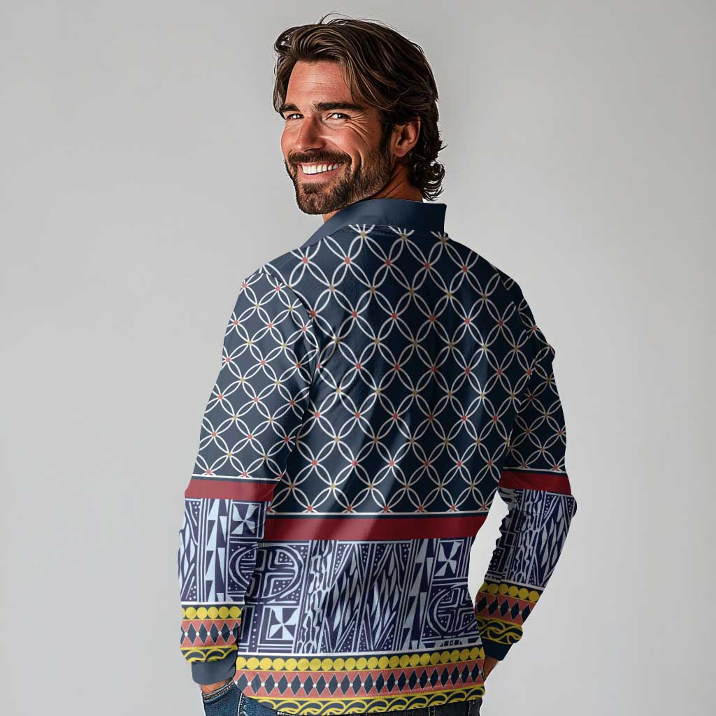 Toghu Bamenda Long Sleeve Polo Shirt Cameroon North West Traditional Pattern