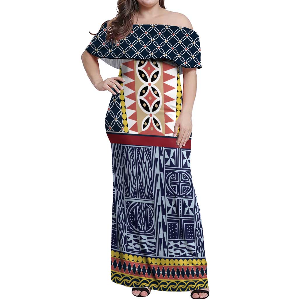 Toghu Bamenda Off Shoulder Maxi Dress Cameroon North West Traditional Pattern