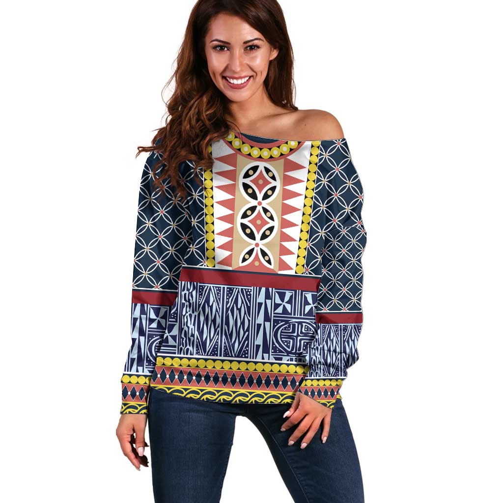 Toghu Bamenda Off Shoulder Sweater Cameroon North West Traditional Pattern