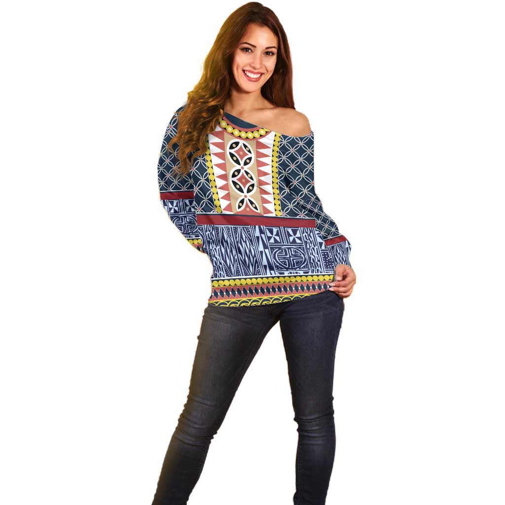 Toghu Bamenda Off Shoulder Sweater Cameroon North West Traditional Pattern