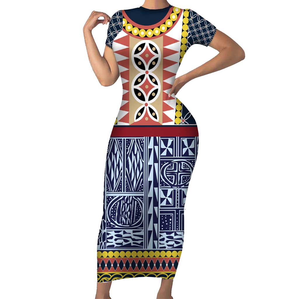 Toghu Bamenda Short Sleeve Bodycon Dress Cameroon North West Traditional Pattern