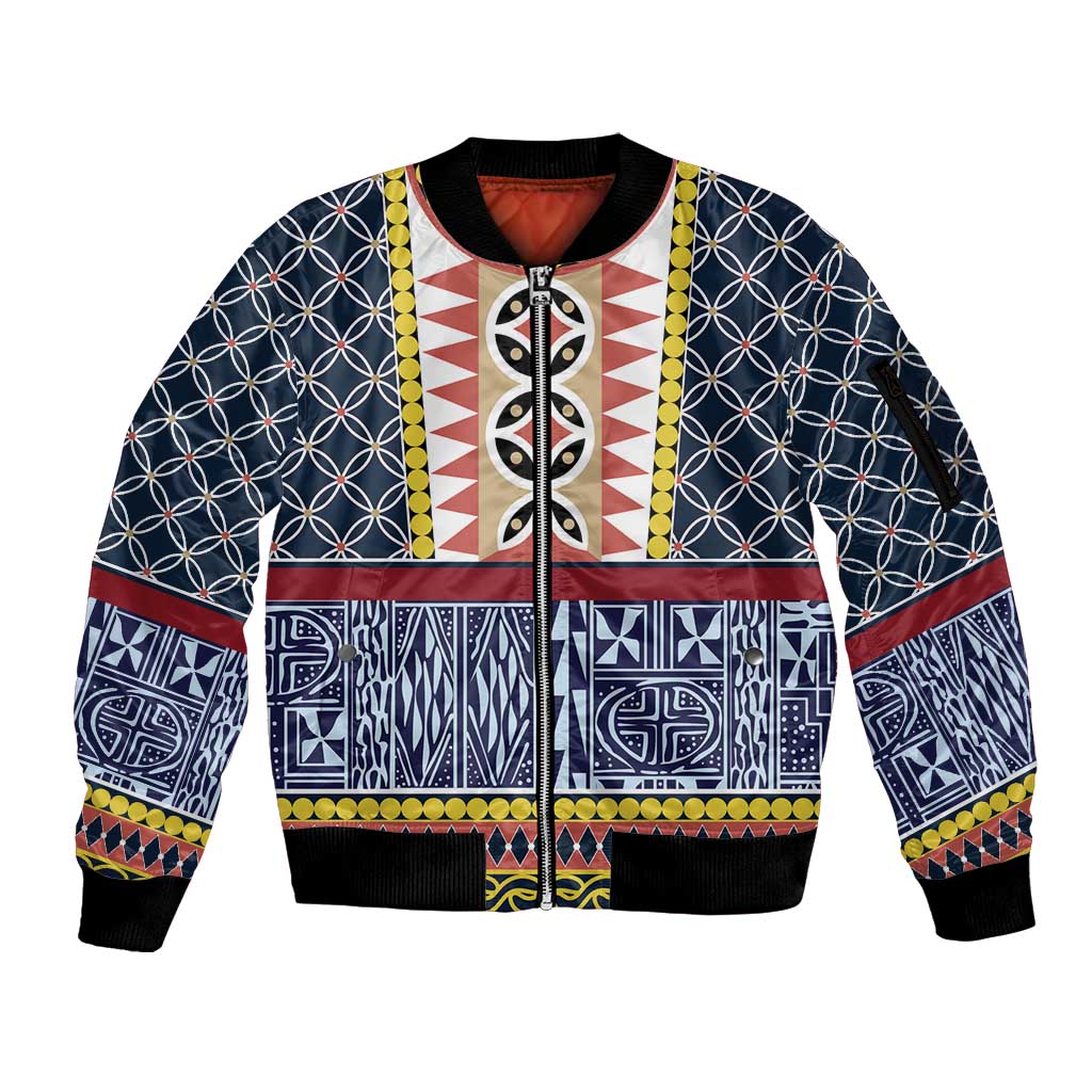Toghu Bamenda Sleeve Zip Bomber Jacket Cameroon North West Traditional Pattern