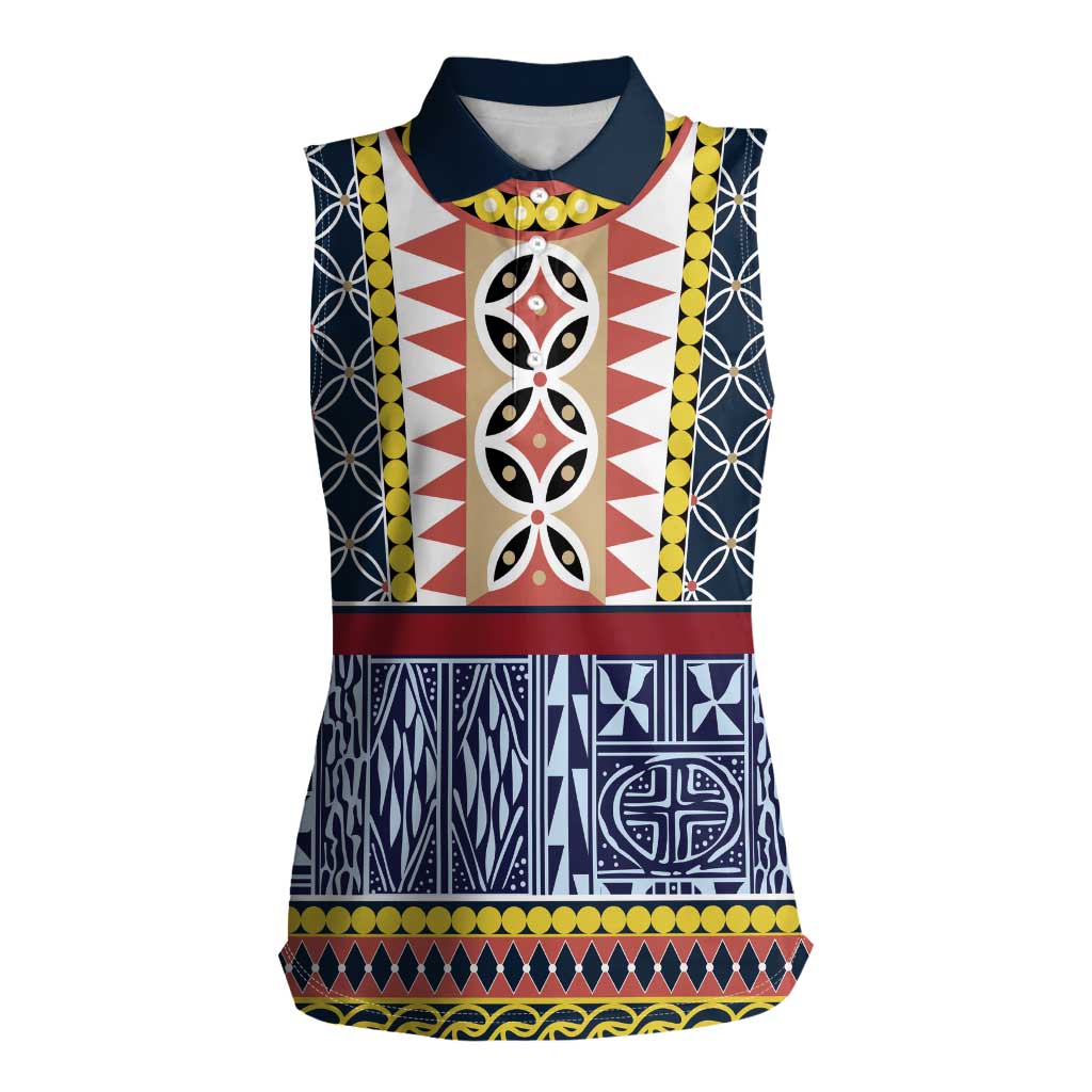 Toghu Bamenda Women Sleeveless Polo Shirt Cameroon North West Traditional Pattern