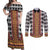 Cameroon Toghu Traditional Pattern Couples Matching Off Shoulder Maxi Dress and Long Sleeve Button Shirt