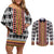 Cameroon Toghu Traditional Pattern Couples Matching Off Shoulder Short Dress and Long Sleeve Button Shirt