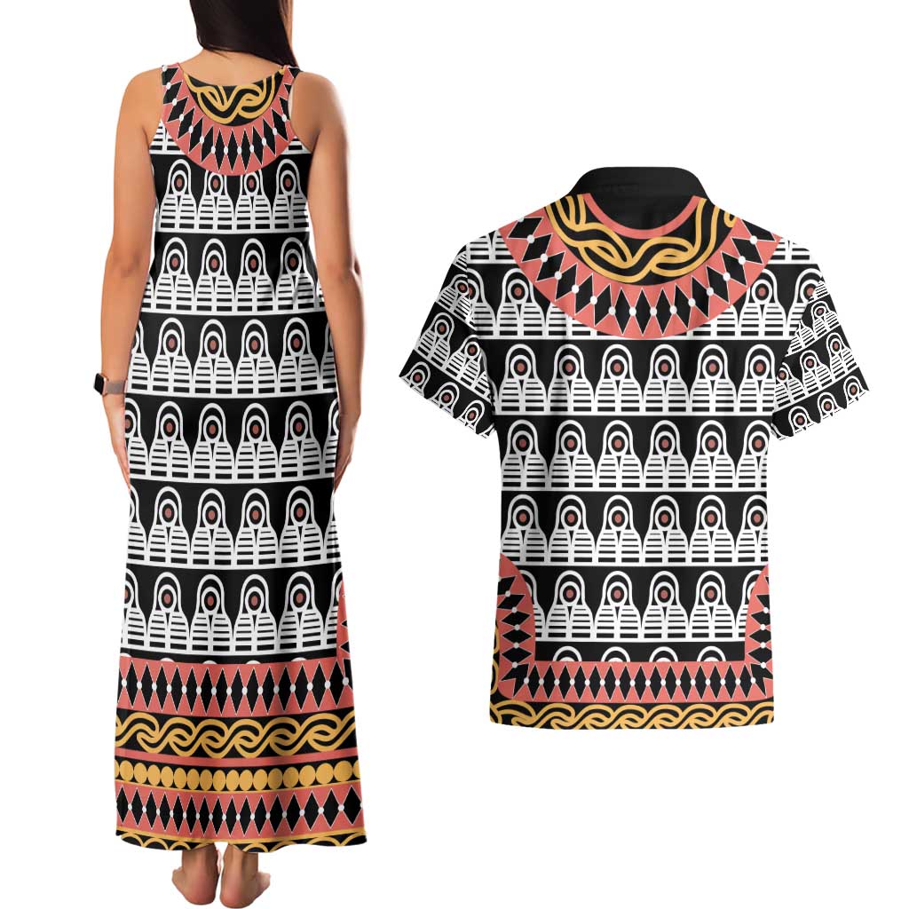 Cameroon Toghu Traditional Pattern Couples Matching Tank Maxi Dress and Hawaiian Shirt