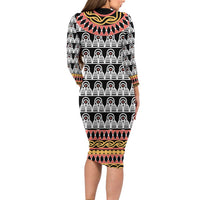 Cameroon Toghu Traditional Pattern Family Matching Long Sleeve Bodycon Dress and Hawaiian Shirt
