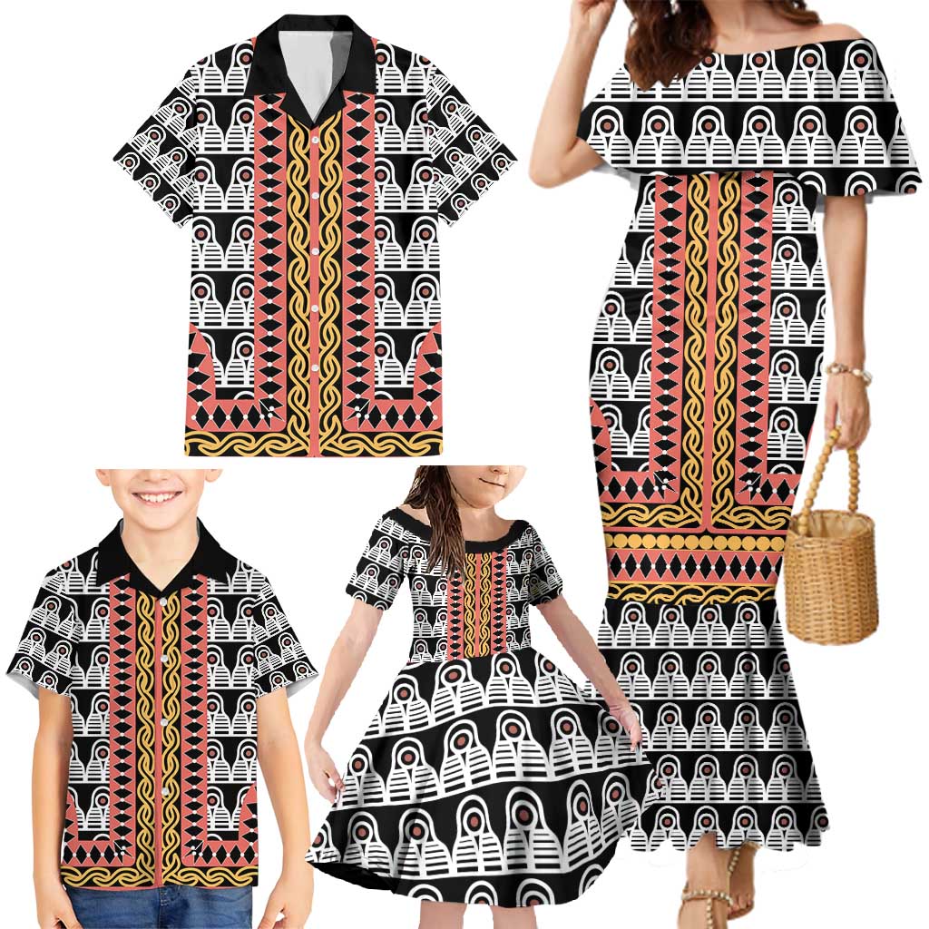 Cameroon Toghu Traditional Pattern Family Matching Mermaid Dress and Hawaiian Shirt