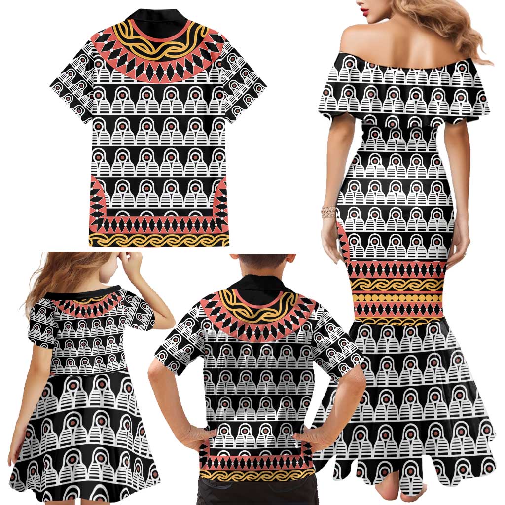 Cameroon Toghu Traditional Pattern Family Matching Mermaid Dress and Hawaiian Shirt