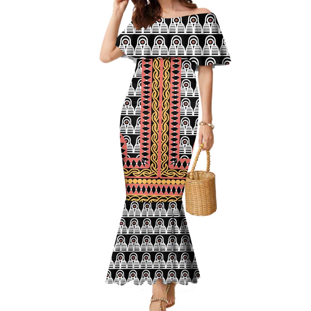 Cameroon Toghu Traditional Pattern Family Matching Mermaid Dress and Hawaiian Shirt