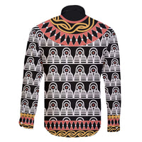 Cameroon Toghu Traditional Pattern Family Matching Off The Shoulder Long Sleeve Dress and Hawaiian Shirt